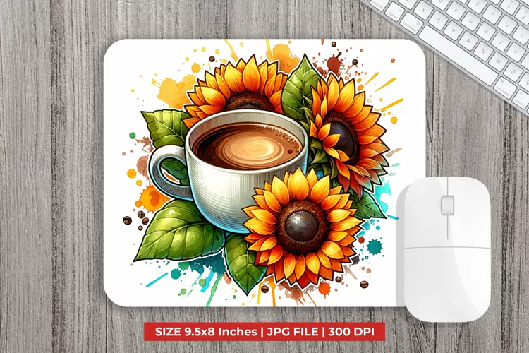 Coffee Cup With Sunflowers Mouse Pad Sublimation