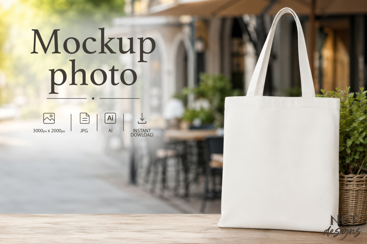 Autumn Tote Bag Mockup Photo White bag cozy fall café