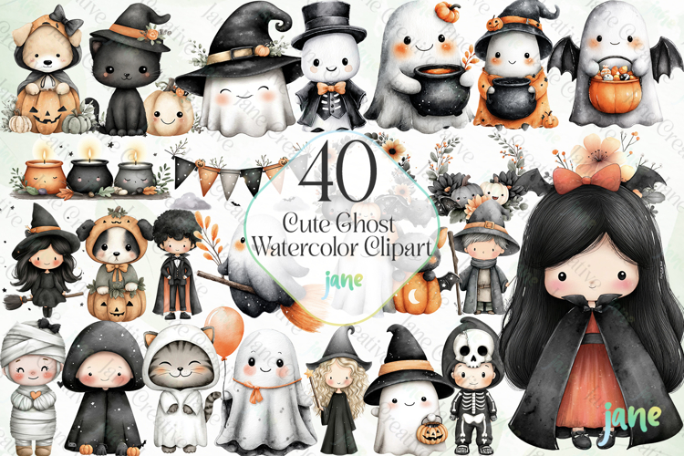 Cute Ghost Watercolor Clipart