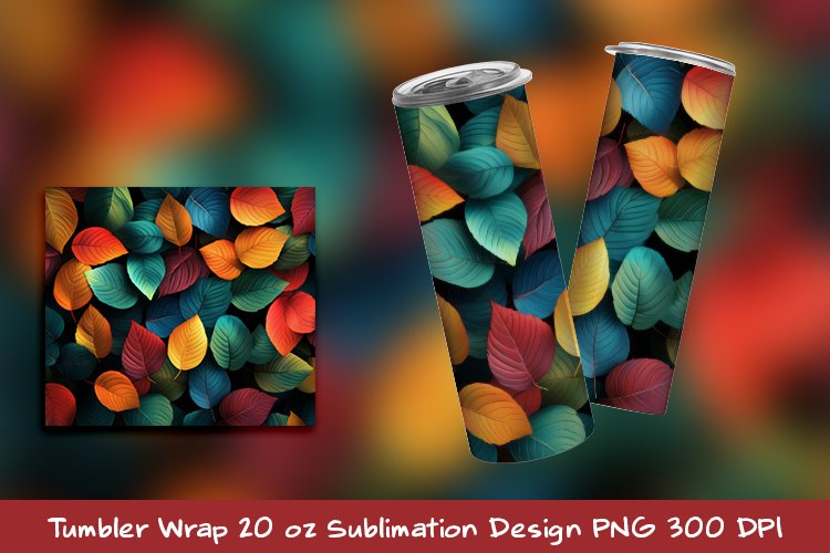 Vibrant Leaves Tumbler Wrap Sublimation Design