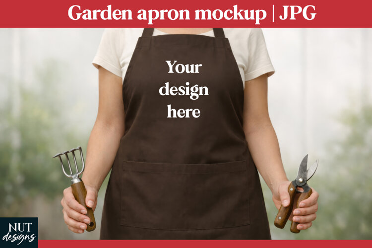 Garden Apron Mockup JPG Woman brown apron example image 1