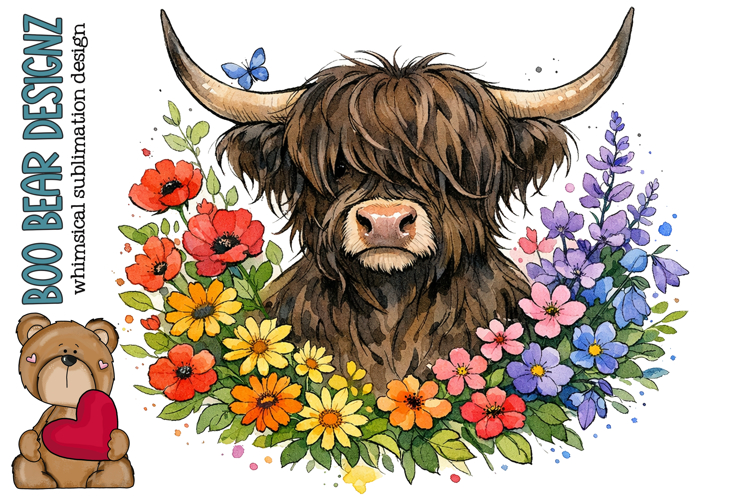 Floral Highland Cow Clipart