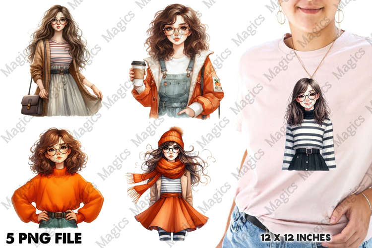 Watercolor Funny Girls Clipart
