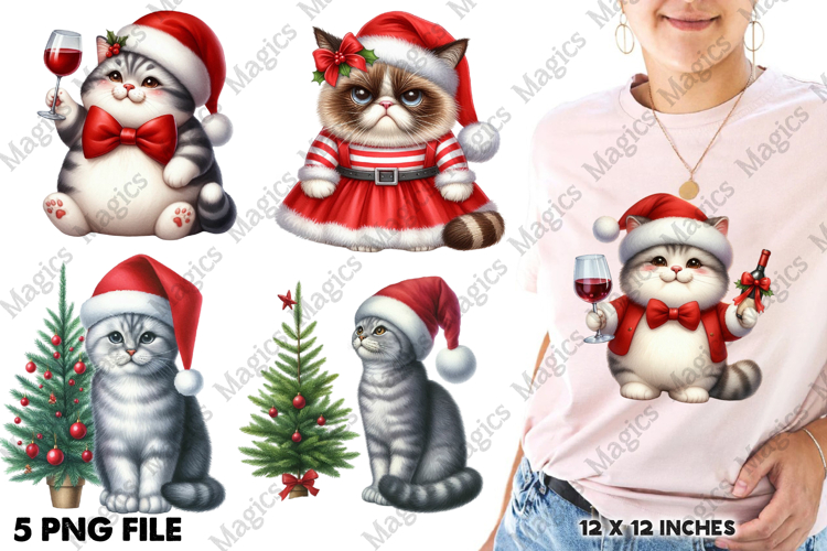 Quirky Christmas Cat Clipart