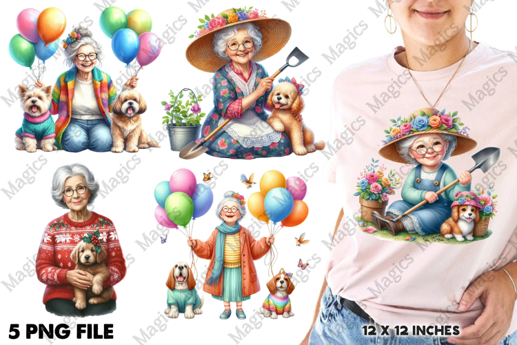 Watercolor Elderly Woman Clipart