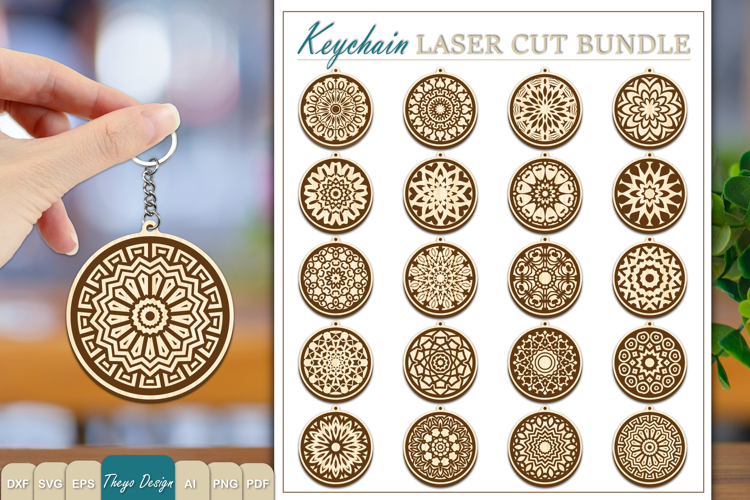 Mandala Keychain Laser Cut | Wooden Mandala Keychain Bundle