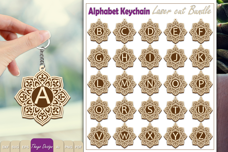 Alphabet Keychain Lasercut|Monogram Alphabet Keychain Bundle example image 1