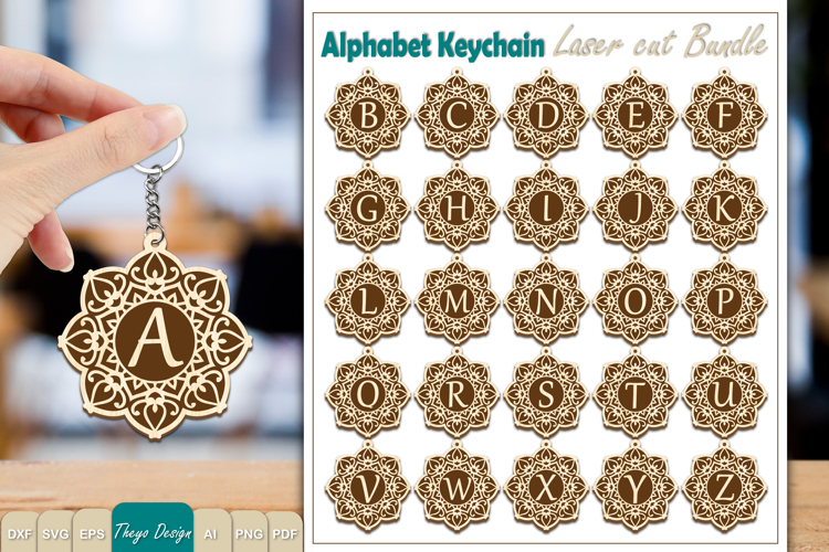 Alphabet Keychain Lasercut|Monogram Alphabet Keychain Bundle