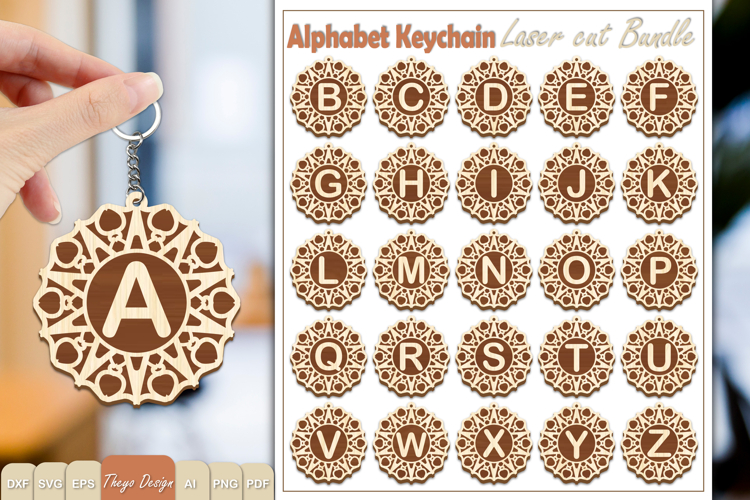 Alphabet Keychain Lasercut|Monogram Alphabet Keychain Bundle