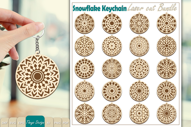 20 Design Snowflake Keychain Laser Cut | Wooden Keychain