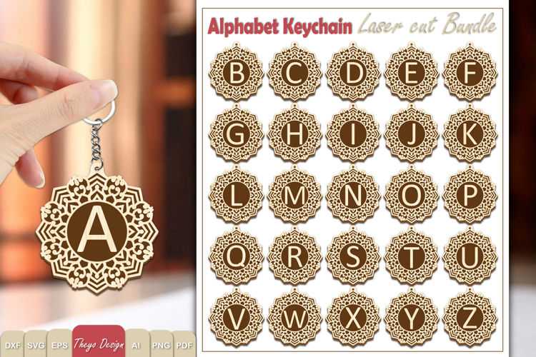 Alphabet Keychain Lasercut|Monogram Alphabet Keychain Bundle example image 1