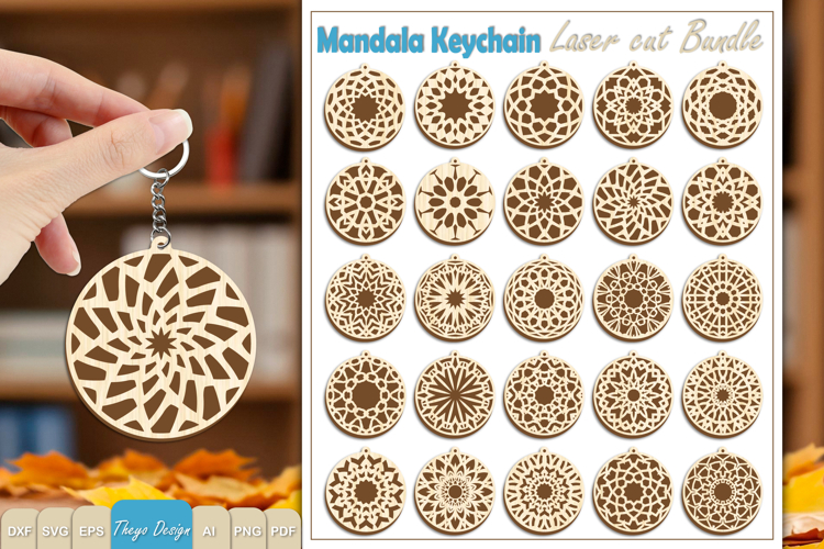 Mandala Keychain Laser Cut | Wooden Mandala Kaychain Bundle