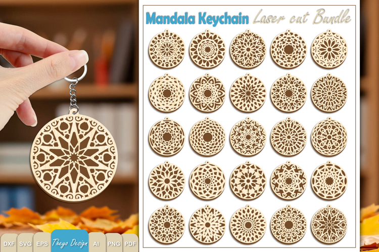 Mandala Keychain Laser Cut | Wooden Mandala Keychain Bundle