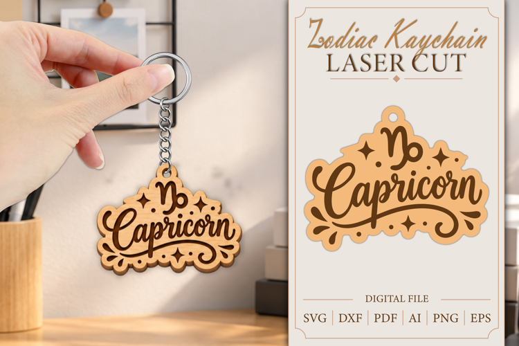 Capricorn Keychain Lasercut | Keycahin Design | Zodiac Sign