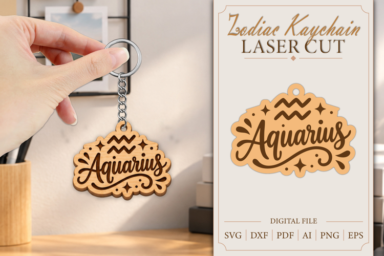 Aquarius Keychain Lasercut | Keycahin Design | Zodiac Sign