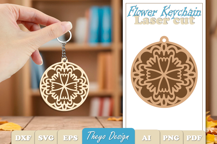 Flower Keychain Laser Cut | Flower wooden Keychain