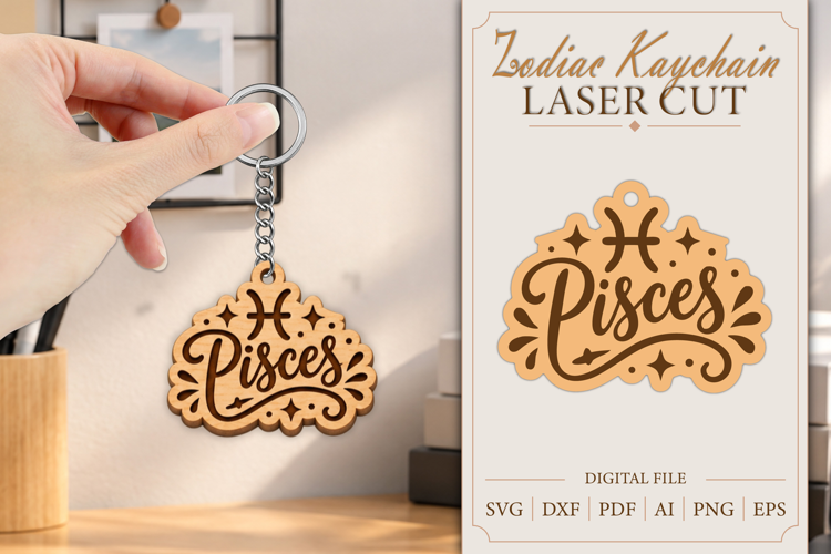 Pisces Keychain Lasercut | Keycahin Design | Zodiac Sign