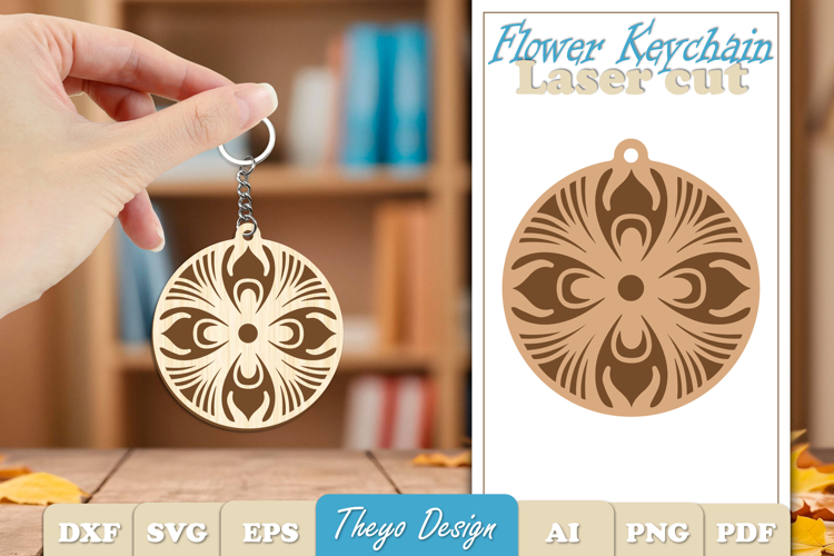 Flower Keychain Laser Cut | Flower wooden Keychain