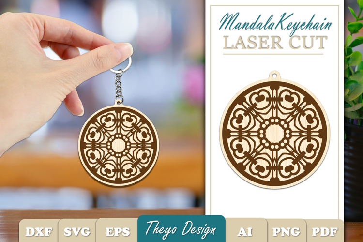 Mandala Keychain Laser Cut | Wooden Mandala Keychain SVG