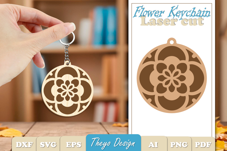 Flower Keychain Laser Cut | Flower wooden Keychain