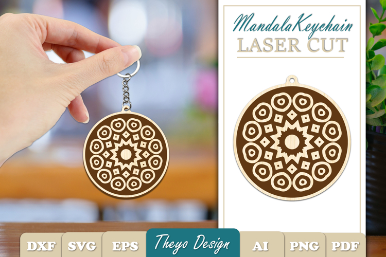 Mandala Keychain Laser Cut | Wooden Mandala Keychain SVG