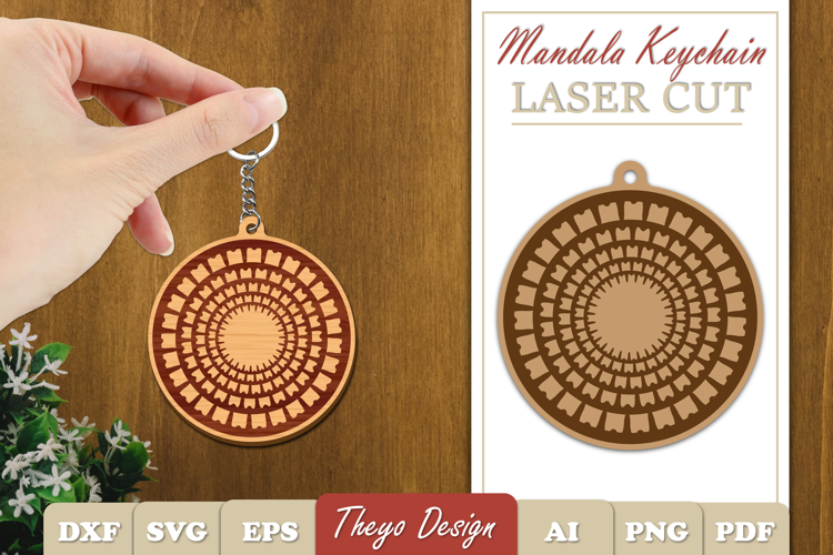 Mandala Keychain Laser Cut | Wooden Mandala Keychain SVG