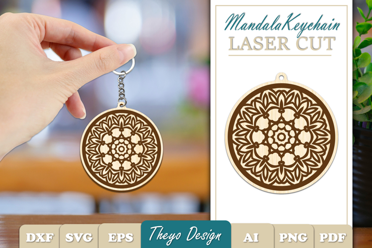 Mandala Keychain Laser Cut | Wooden Mandala Keychain SVG