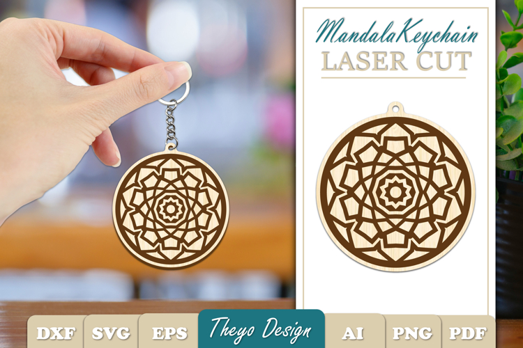 Mandala Keychain Laser Cut | Wooden Mandala Keychain SVG