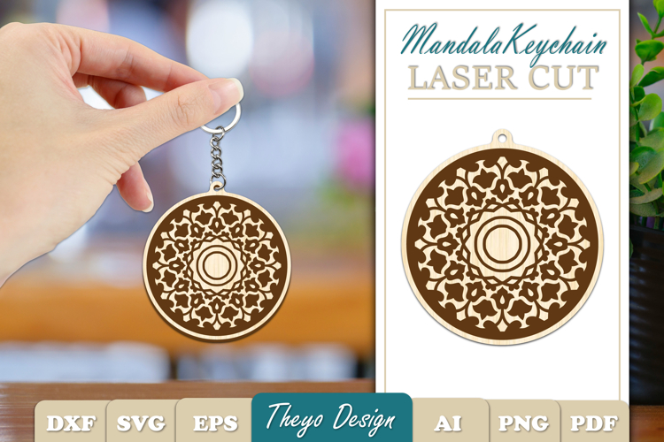 Mandala Keychain Laser Cut | Wooden Mandala Keychain SVG