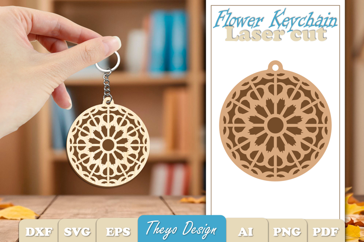Flower Keychain Laser Cut | Flower wooden Keychain