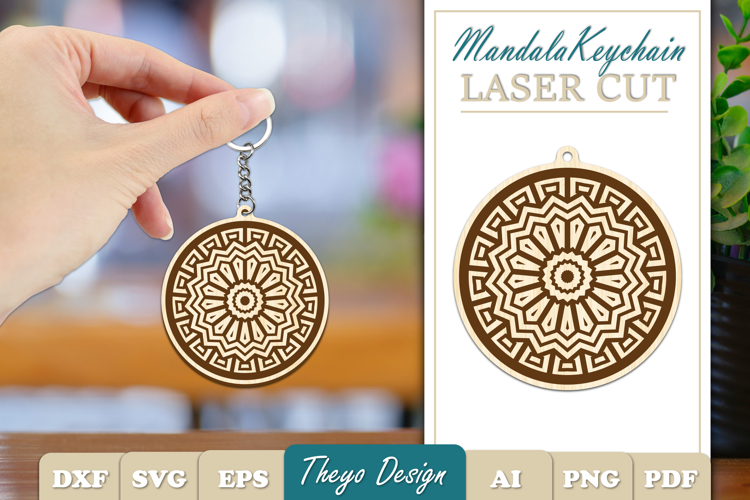 Mandala Keychain Laser Cut | Wooden Mandala Keychain SVG