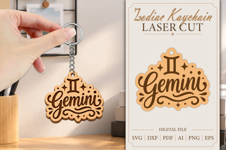 Gemini Keychain Lasercut | Keycahin Design | Zodiac Sign