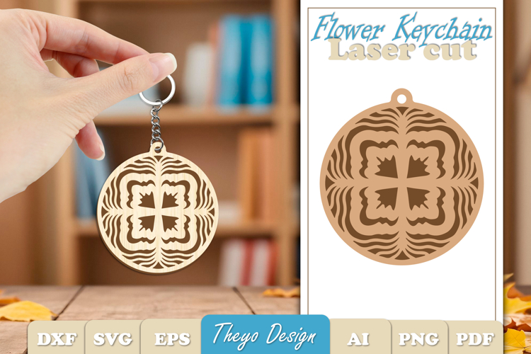 Flower Keychain Laser Cut | Flower wooden Keychain