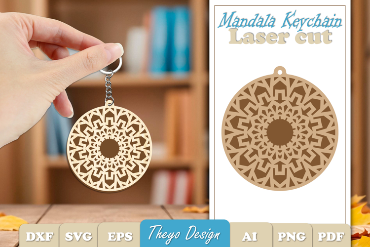Mandala Keychain Laser Cut | Wooden Mandala Keychain SVG