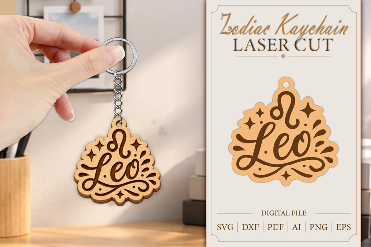 Leo Keychain Lasercut | Keycahin Design | Zodiac Sign