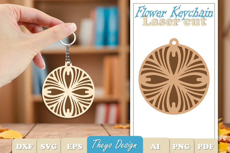 Flower Keychain Laser Cut | Flower wooden Keychain