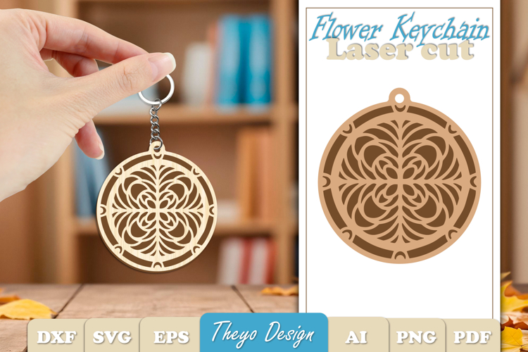Flower Keychain Laser Cut | Flower wooden Keychain