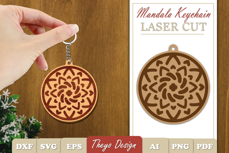 Mandala Keychain Laser Cut | Wooden Mandala Keychain SVG