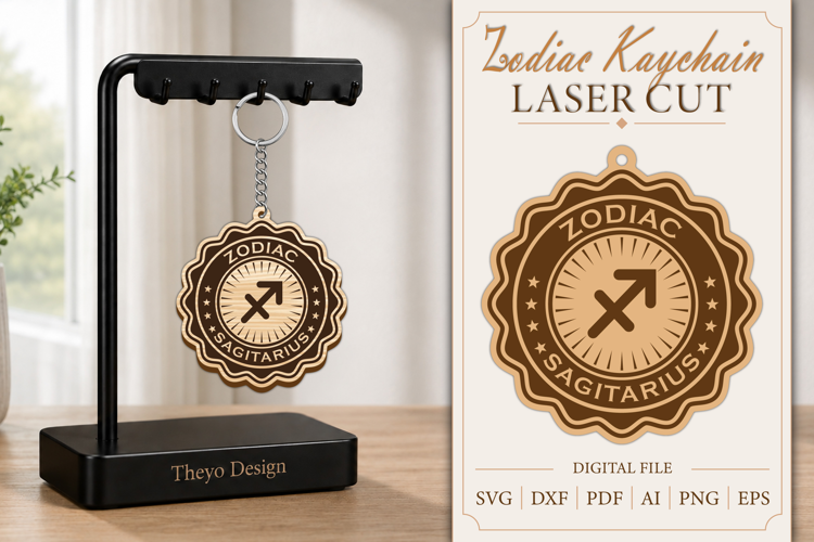 Sagitarius Keychain Lasercut | Keycahin Design | Zodiac Sign