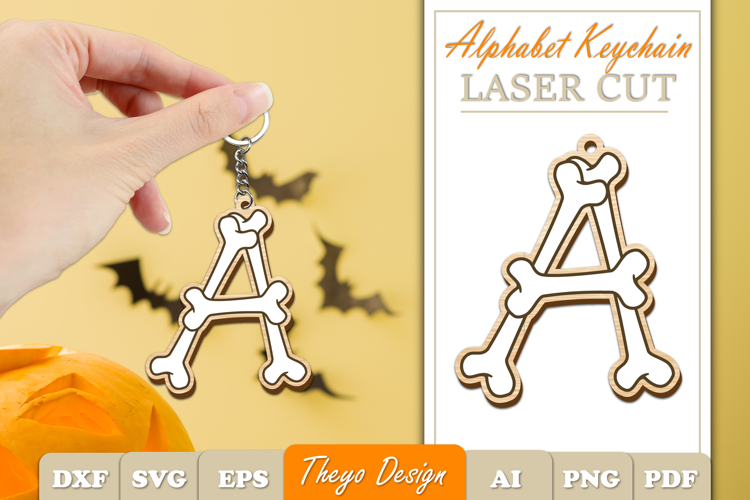Halloween Aphabet Keychain LaserCut Letter A | Bone Keychain