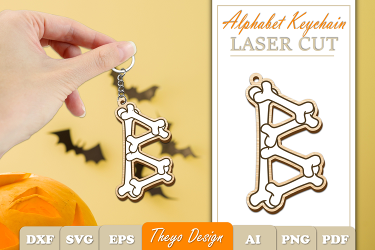 Halloween Aphabet Keychain LaserCut Letter B| Bone Keychain