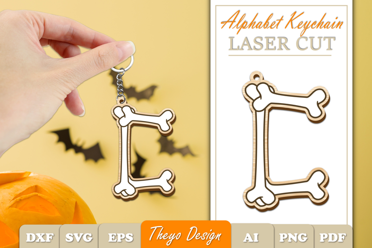 Halloween Aphabet Keychain LaserCut Letter C| Bone Keychain