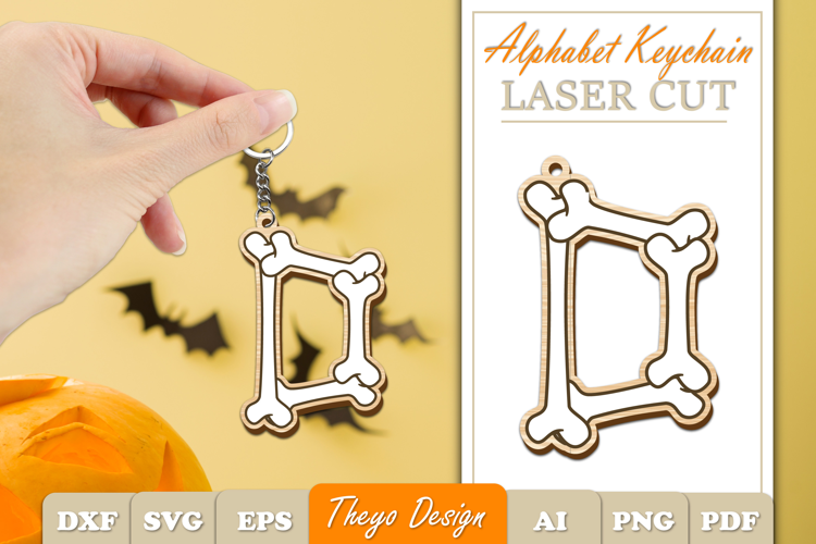 Halloween Aphabet Keychain LaserCut Letter D| Bone Keychain