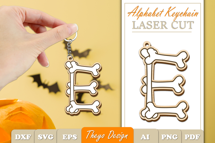 Halloween Aphabet Keychain LaserCut Letter E| Bone Keychain