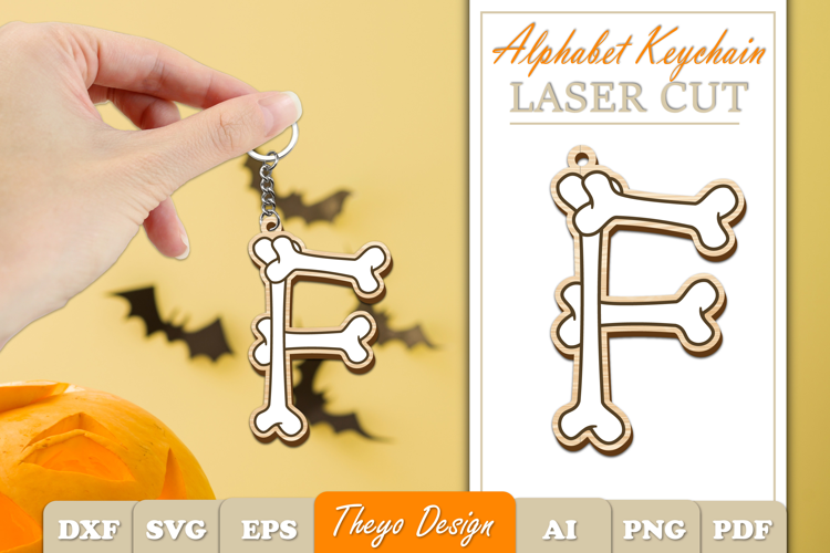 Halloween Aphabet Keychain LaserCut Letter F| Bone Keychain