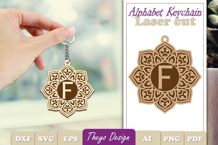Alphabet Keychain Laser cut |Monogram Alphabet Keychain SVG example image 1