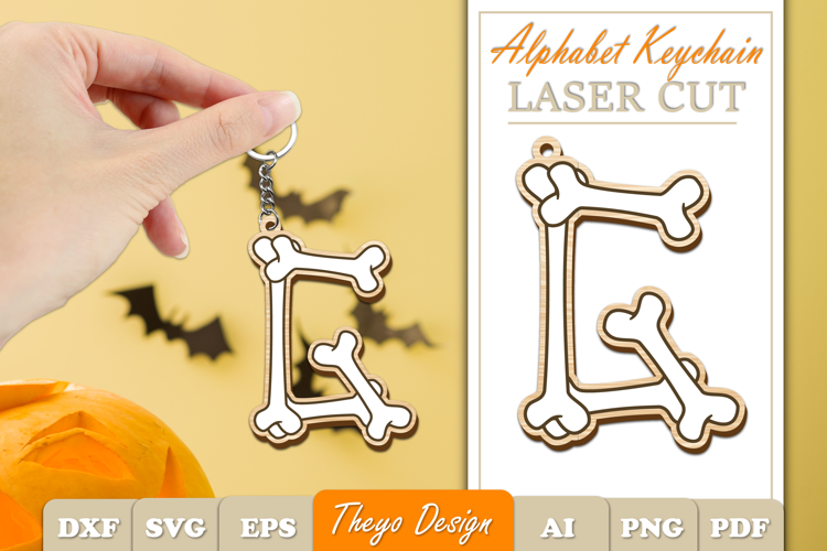Halloween Aphabet Keychain LaserCut Letter G| Bone Keychain