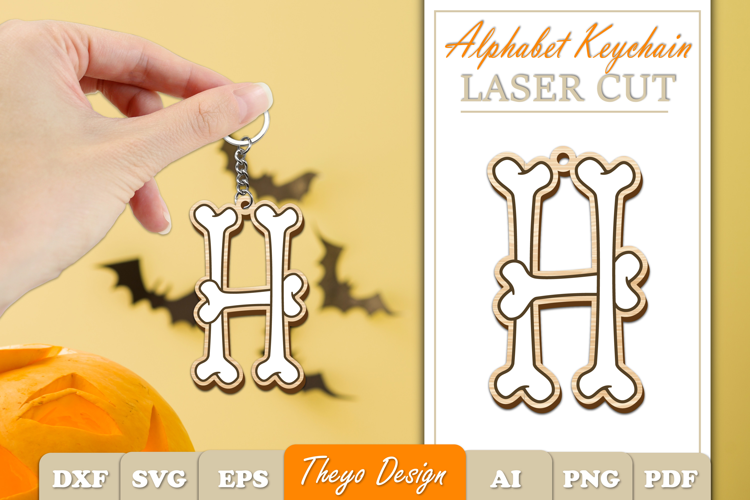 Halloween Aphabet Keychain LaserCut Letter H| Bone Keychain