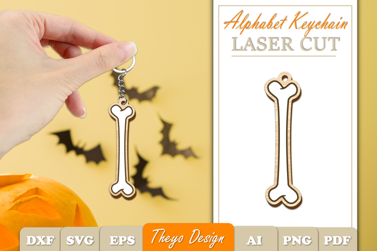 Halloween Aphabet Keychain LaserCut Letter I| Bone Keychain