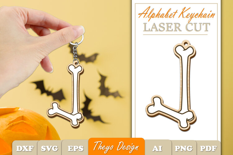 Halloween Aphabet Keychain LaserCut Letter J| Bone Keychain example image 1
